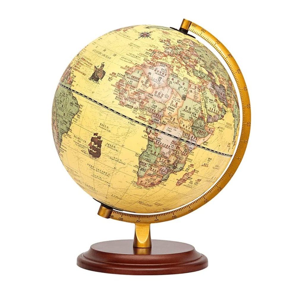 HRTC World Globe World Globe Wooden Base Illuminated Globe 12.5 Inch Retro Tabletop Rotating Earth Geography Globe Kids Decorative Globe Clear Text Marking