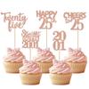 30PCS 25th Birthday Cupcake Toppers Glitter Twenty Five Happy 25 Straight Outta 2001 Cupcake Picks for Cheers to 25 Years 25th Birthday Anniversary Party Cake Decorations Supplies Rose Gold view 1