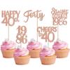 30PCS 40th Birthday Cupcake Toppers Glitter Forty Happy 40th Straight Outta 1986 Cupcake Picks for Cheers to 40 Years Birthday Wedding Anniversary Party Decorations Supplies Rose Gold view 1