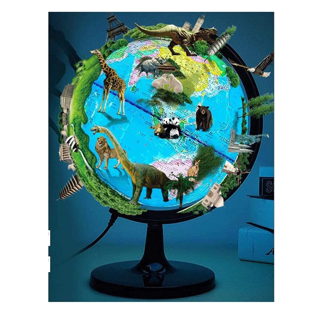 HRTC World Globe 7.8 Inch World Globe Blue Ocean Globe with Black Base Lighted World Map Kids Smart Globe Office Decoration Globe Clear Text Marking