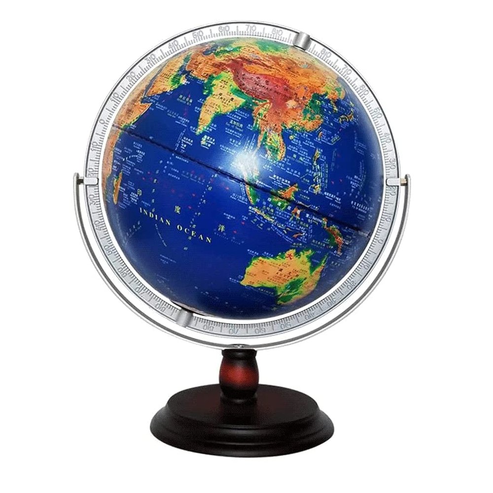 HRTC World Globe 11.8 Inch World Globe with Stand 3D Embossed 720 Rotating Globe Educational Kids Globe Office Decoration Globe Clear Text Marking