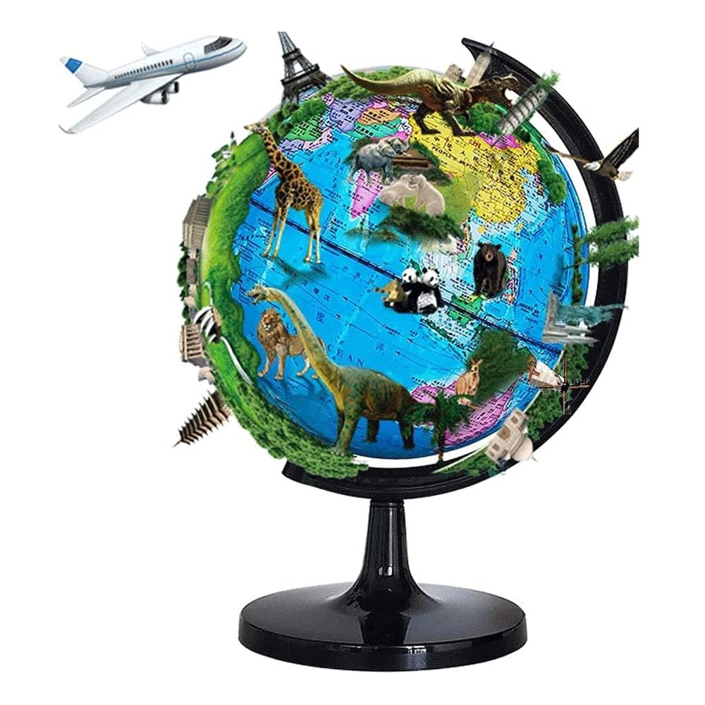 HRTC World Globe 7.8 Inch World Globe Blue Ocean Globe with Black Base Lighted World Map Kids Smart Globe Office Decoration Globe Clear Text Marking
