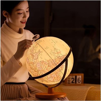 HRTC World Globe Newest Globe Lighted Led Antique World Globe with Wooden Stand 3 Sizes Educational World Map Kids Office Decoration Globe Clear Text Marking