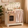 ROBOTIME Kids Play Kitchen Set - Rustic Wooden Kitchen Sets, Pretend Play Kitchen with Leaf Light String, Apron, and Groves, for Toddlers 3+ (Rustic Style) view 1
