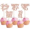 30PCS 45th Birthday Cupcake Toppers Glitter Forty Five Happy 45 Straight Outta 1981 Cupcake Picks for Cheers to 45 Years 45th Birthday Anniversary Party Cake Decorations Supplies Rose Gold view 1