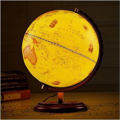 HRTC World Globe World Globe Wooden Base Illuminated Globe 12.5 Inch Retro Tabletop Rotating Earth Geography Globe Kids Decorative Globe Clear Text Marking