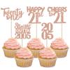 30PCS 21st Birthday Cupcake Toppers Glitter Twenty One Happy 21 Straight Outta 2005 Cupcake Picks for Cheers to 21 Years 21st Birthday Anniversary Party Decorations Supplies Rose Gold view 1