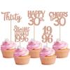 30PCS 30th Birthday Cupcake Toppers Glitter Thirty Happy 30 Straight Outta 1996 Cupcake Picks for Cheers to 30 Years 30th Birthday Wedding Anniversary Party Decoration Supplies Rose Gold view 1
