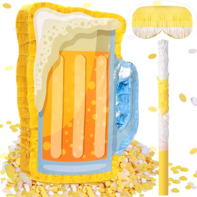 Sratte Beer Piata with Stick and Blindfold Confetti Cheers to Beers Glass Mug Hanging Decoration Mexican Piatas for Adult Birthday Bachelor Party Game Supplies (Lovely)