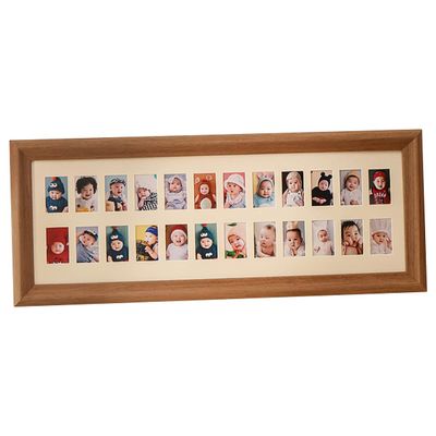 homeemoh Baby Picture Frames My First Year Keepsake Photo Frame Monthly Frame School Years Memories Picture Frame for Desktop Decor Gifts,Brown (24 Holes)
