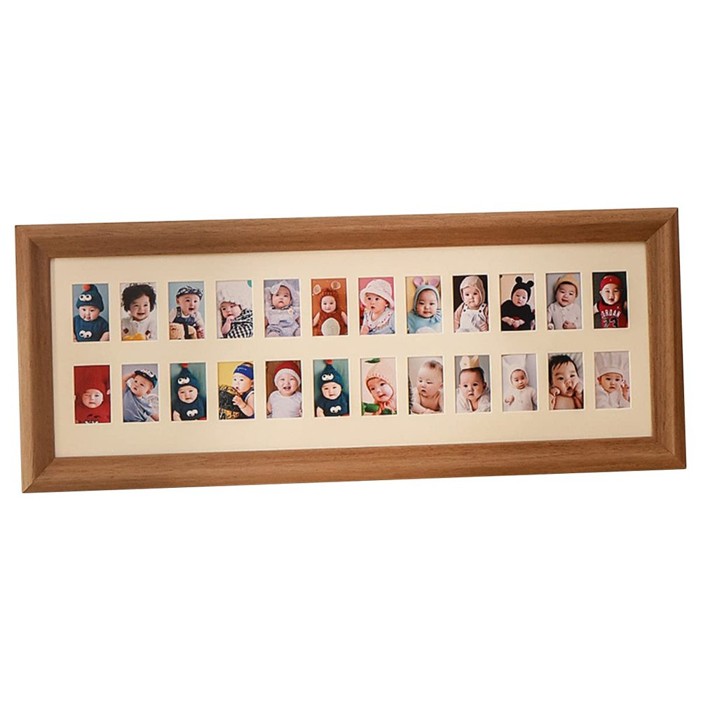 homeemoh Baby Picture Frames My First Year Keepsake Photo Frame Monthly Frame School Years Memories Picture Frame for Desktop Decor Gifts,Brown (24 Holes)