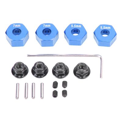 4Pcs Aluminium Alloy 12mm Diameter , RC Wheel Hub , 12mm RC Wheel Hex Hub Extension , 5 . 5mm 7mm Hex Drive Adapter Thickness Accessory Set Kit for traxx as 1/10 Slash (Blue) , RC Wheel Hub RC Hex Wheel