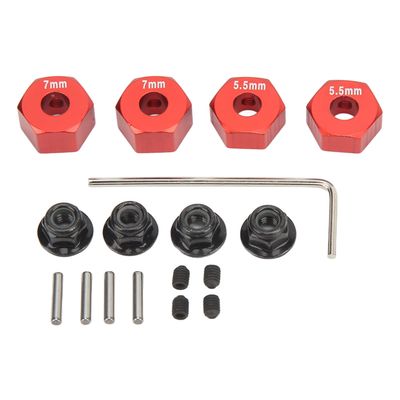 4Pcs Aluminium Alloy 12mm Diameter,RC Wheel Hub, 12mm RC Wheel Hex Hub Extension, 5.5mm 7mm Hex Drive Adapter Thickness Accessory Set Kit for Traxxas 1/10 Slash (Red), RC Wheel Hub RC Hex Wheel