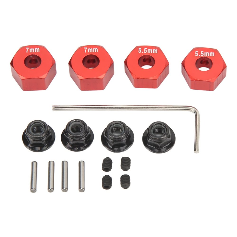 4Pcs Aluminium Alloy 12mm Diameter,RC Wheel Hub, 12mm RC Wheel Hex Hub Extension, 5.5mm 7mm Hex Drive Adapter Thickness Accessory Set Kit for Traxxas 1/10 Slash (Red), RC Wheel Hub RC Hex Wheel