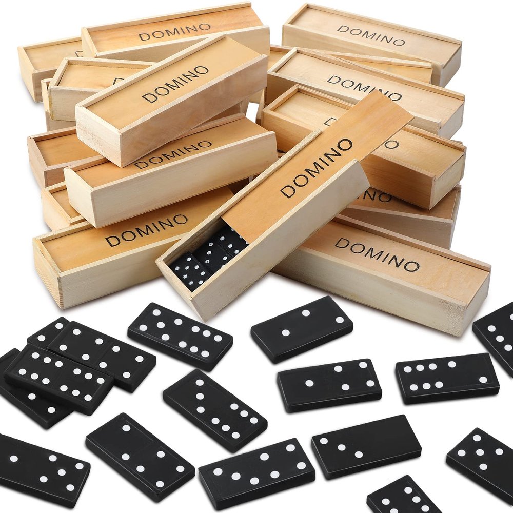 Hungdao 24 Pack Mini Dominos Set for Adults Bulk Double 6 Dominoes 28 Tiles Wooden Miniature Board Games Party Favor Travel Family Games with Wood Case Operation Christmas Item Gifts