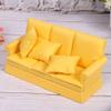Luqeeg Dollhouse Furniture, 1:12 Scale Miniature Sofa, Doll House Mini Sofa with 3pcs Pillow Wooden Doll House Decoration Accessories Mini Furniture for Dollhouse Living Room (Yellow) view 2