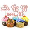 Gyufise 30Pcs 30th Birthday Cupcake Toppers Glitter Hello 30 Cupcake Topper Cheers to 30 1996 Thirty Cupcake Picks for Happy 30th Birthday Anniversary Party Cake Decorations Rose Gold view 1