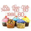 Gyufise 30Pcs 60th Birthday Cupcake Toppers 60 Fabulous Cupcake Picks Cheers to 60 1966 Cake Decorations for Happy 60th Birthday Wedding Anniversary Party Decoration Supplies Rose Gold view 1