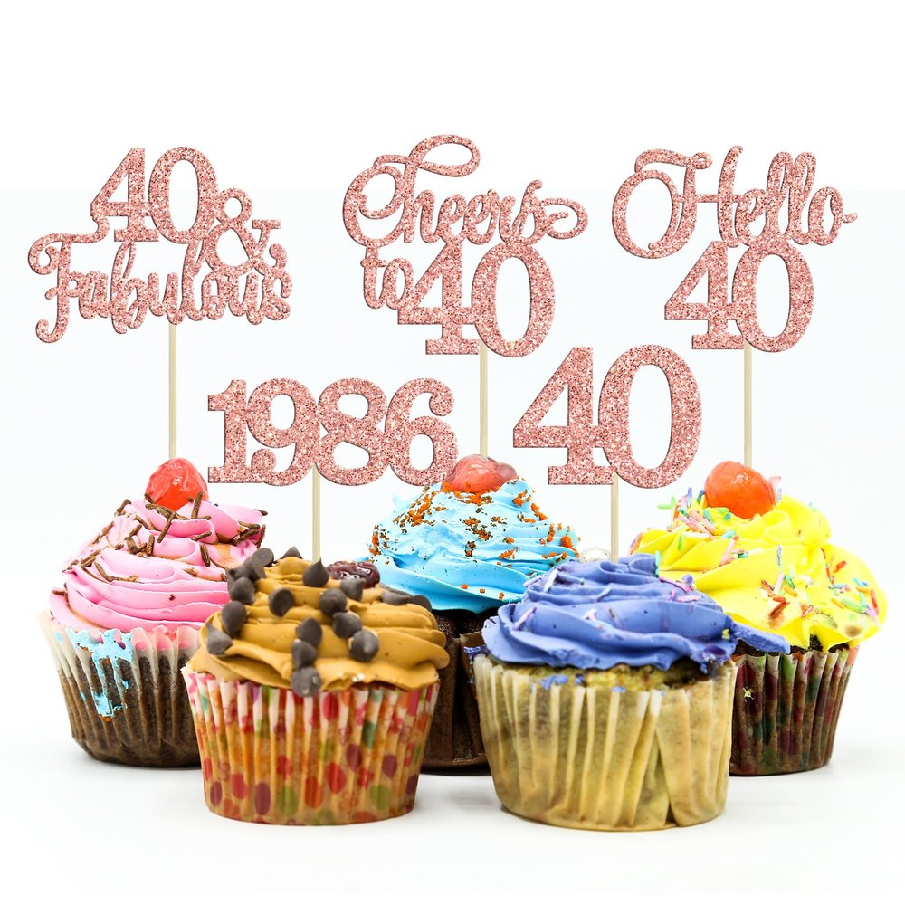 Gyufise 30Pcs 40th Birthday Cupcake Toppers 40 Fabulous Cupcake Picks Cheers to 40 1985 Cake Decorations for Happy 40th Birthday Wedding Anniversary Party Decoration Supplies Rose Gold