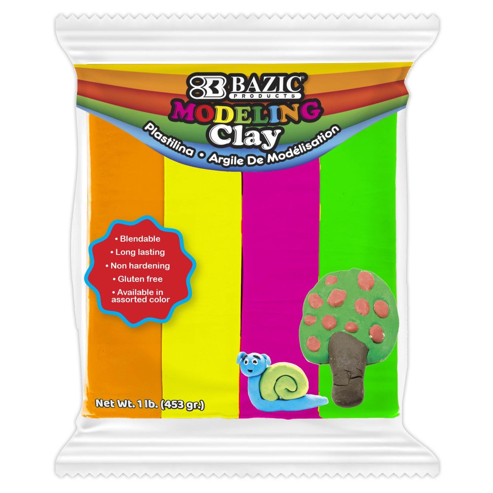 BAZIC Products Modeling Clay Neon Color 1 LB, Modeling Dough Non Toxic Gift for Artist Kids, Bulk for Classroom, 24-Pack