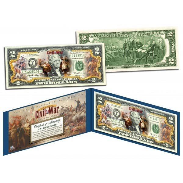 American Civil WAR Battle of New Orleans Uncirculated Two Dollar Bill Special Edition Collectible Display Holder and Certificate
