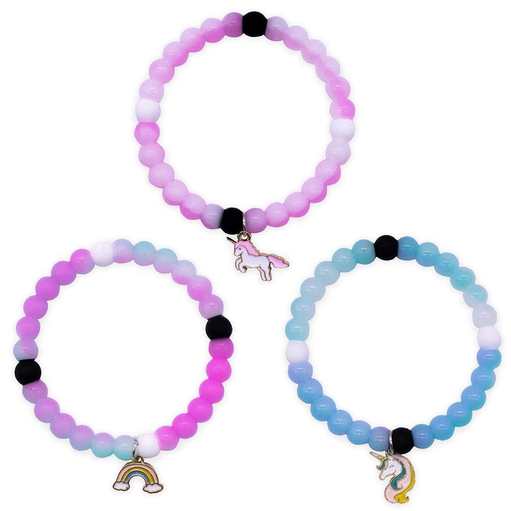 FROG SAC 3 Unicorn Bracelets for Girls, Silicone Bubble Charm Bracelet Pack for Kids, Little Girl Unicorns Theme Birthday Party Favors Easter Basket Fillers Stocking Stuffers (Unicorn Charm)