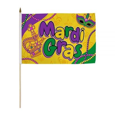 Mardi Gras Beads 12x18 Stick Flags - One Dozen Pack - Mardi Gras Beads Flags Pack of 12