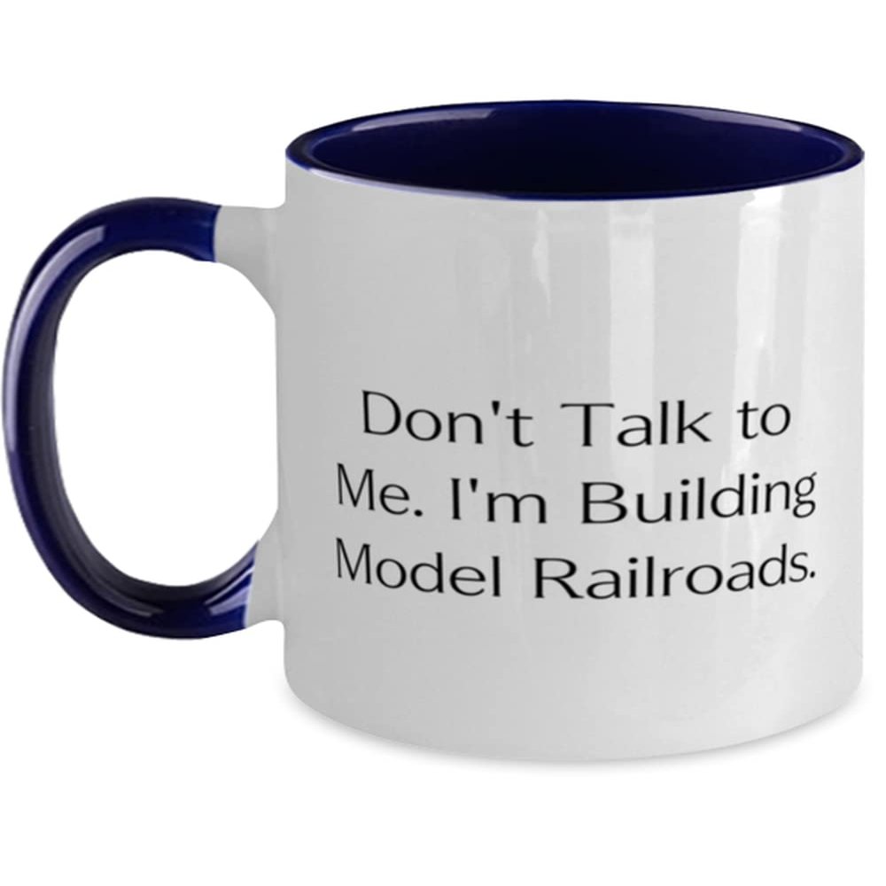 Funny Model Railroads Gifts, Don't Talk to Me. I'm Building Model Railroads, Holiday Two Tone 11oz Mug For Model Railroads, Train set, Model trains, Train table, Train tracks, Toy trains, Electric