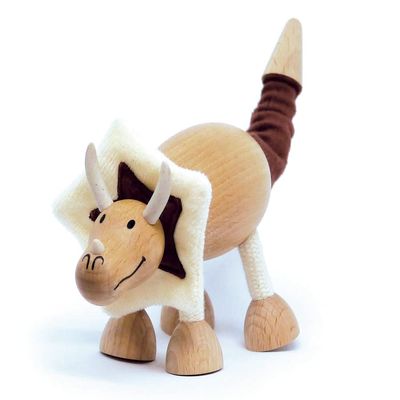 Anamalz Wooden Triceratops Dinosaur Toy for Toddlers, Fun and Posable for Early Learning, Smooth Natural Wood, Boys and Girls