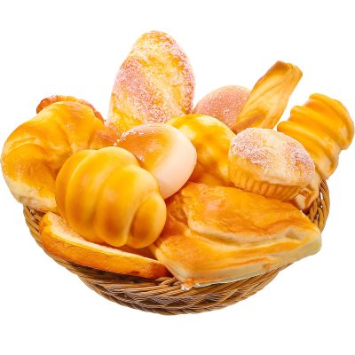 Chivao 13 Pcs Fake Bread with Basket Artificial Food for Display Photo Props Realistic Bread Toy Set Simulation French Loaf Faux Pastries Food Model for Bakery Home Kitchen Decoration(Bread)