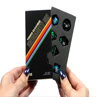 1985 Games Sharp Edge DND Dice Set Surge 7 Piece Polyhedral Dice in Retro VHS Box TTRPG Tabletop RPG Game Accessory