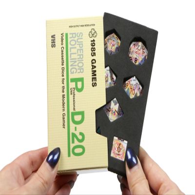 1985 Games Sharp Edge D&D Dice Set Handmade Resin Polyhedral Dice in VHS Retro Box 7 Dice for TTRPG (Crystal Ball)