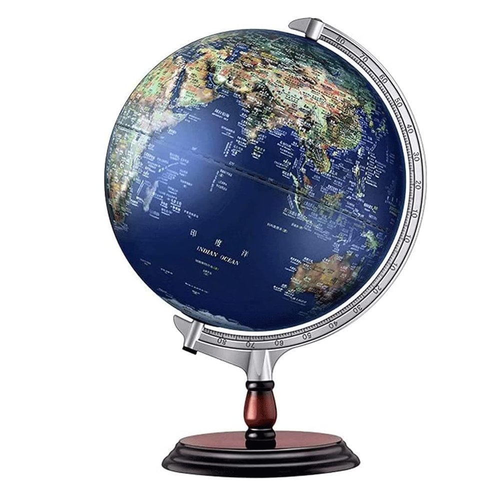 World Globe Newest World Globe with Blue Ocean Lighted Globe with Wood Stand 7.8" or 11.8" Diameter Tabletop Home Decor Globe Clear Text Marking