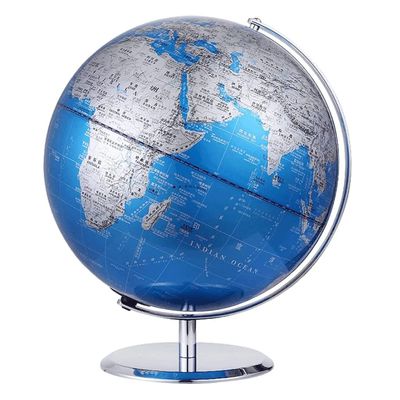 HRTC World Globe The Latest Blue World Globe Seven Continents and Four Oceans Desk Globe with Stainless Steel Non-Slip Base Bracket Globe Clear Text Marking