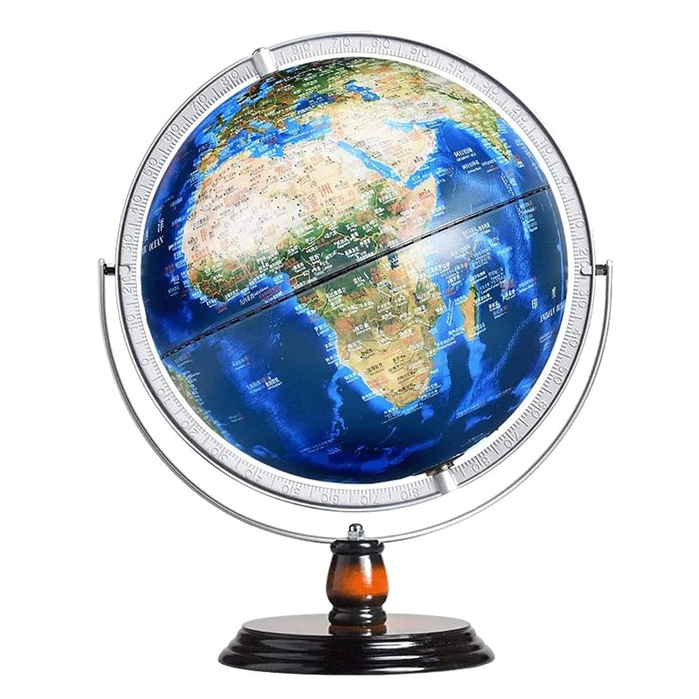 HRTC World Globe Newest World Globe 12 Inch Light Up with Non-Slip Gradient Base Globe Adult, Light Up Globe Light, Geographic Globe Clear Text Marking