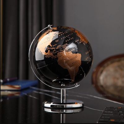HRTC World Globe Classic Elegant World Globe Black Sea Vintage World Globe Antique Decor Desktop Geographic Rotating Globe 5.5 Inch Clear Text Marking