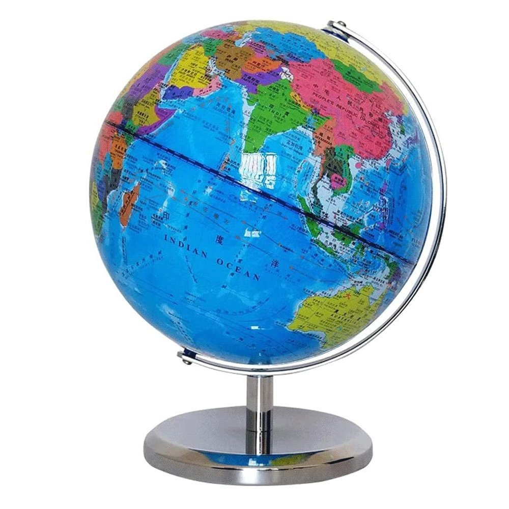 HRTC World Globe 9.8 Inch Globe Blue Ocean World Globe with Metal Base Desktop Education Globe Teacher Kids Globe Office Decoration Clear Text Marking