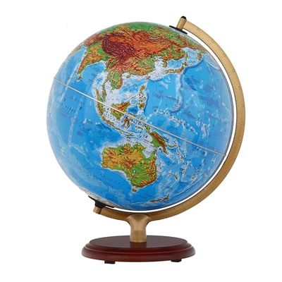 HRTC World Globe World Globe with Wood Stand, Interactive Learning Earth Map, 360 Rotating Globe Night Light Built-in Led 9.8 Inch Globe Clear Text Marking