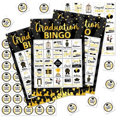 Balterever Graduation Bingo Games Black Gold Graduation Game for 24 Players Graduation Party Games and Activities Funny Grad Party Game Cards for High School or College Graduation Party Supplies