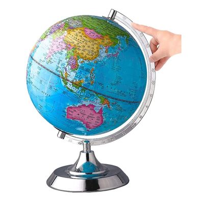 HRTC World Globe Newest World Globe with Metal Stand and Magnifying Glass Geographic Globe for Kids and Adults Office Decoration Globe Clear Text Marking
