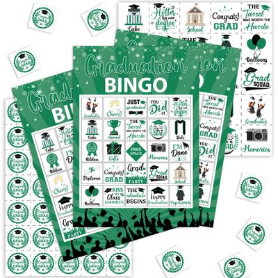 Balterever Graduation Bingo Games Green Graduation Game for 24 Players Graduation Party Games and Activities Funny Grad Party Game Cards for High School or College Graduation Party Supplies