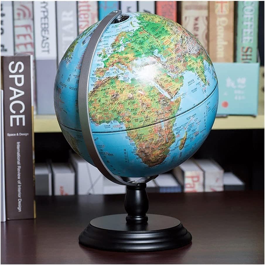 Globe 8 Inch Blue Globe with Stand Black Base Small World Globe, Interactive Learning Earth Map Kids Office Decoration Globe Globe for Decor