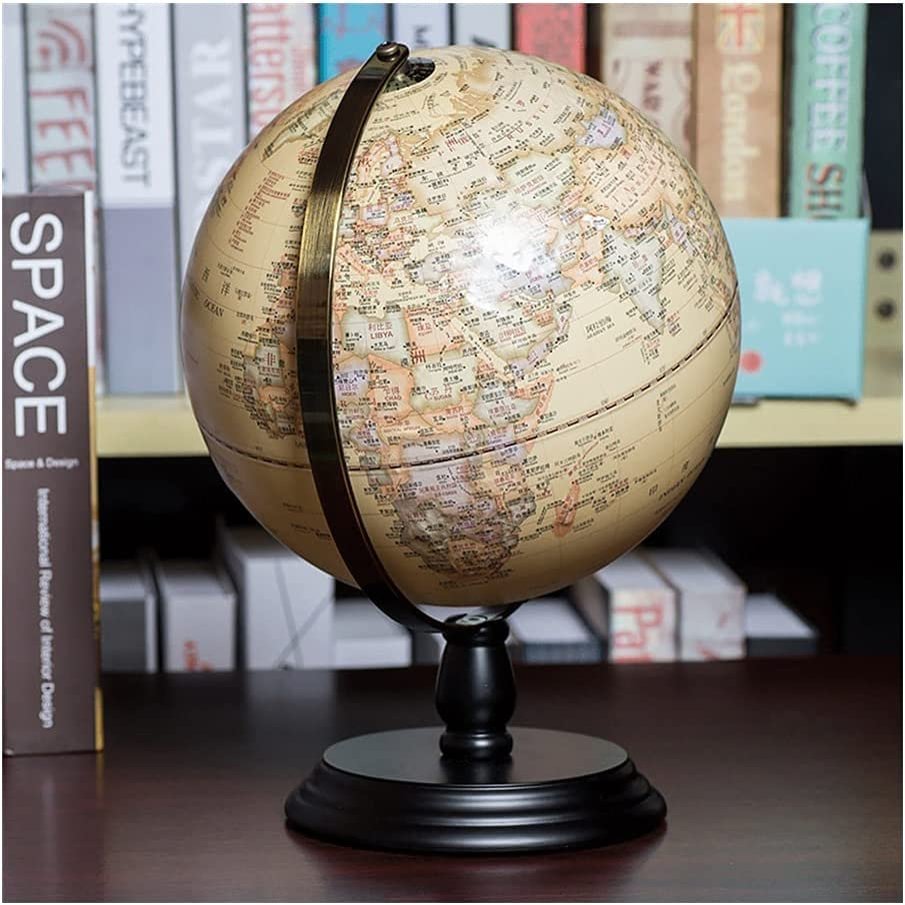 Globe 8 Inch Blue Globe with Stand Black Base Small World Globe, Interactive Learning Earth Map Kids Office Decoration Globe Globe for Decor
