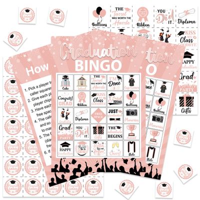 Balterever Graduation Bingo Games Rose Gold Graduation Game for 24 Players Graduation Party Games and Activities Funny Grad Party Game Cards for High School or College Graduation Party Supplies