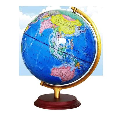 Globe Blue Ocean Globe Wooden Standing Chinese and English Bilingual Educational World Globe for Home, Office and Classroom Globe for Decor