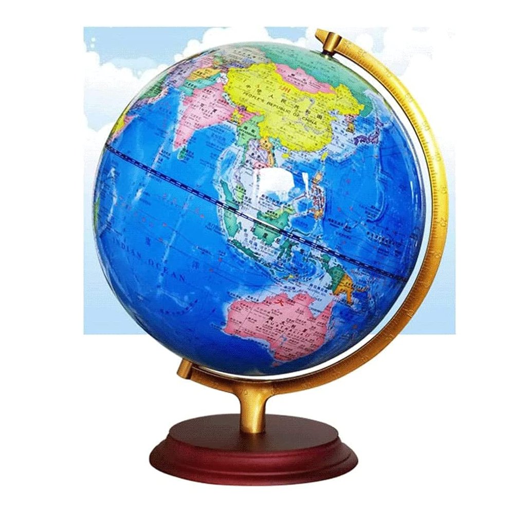 Globe Blue Ocean Globe Wooden Standing Chinese and English Bilingual Educational World Globe for Home, Office and Classroom Globe for Decor