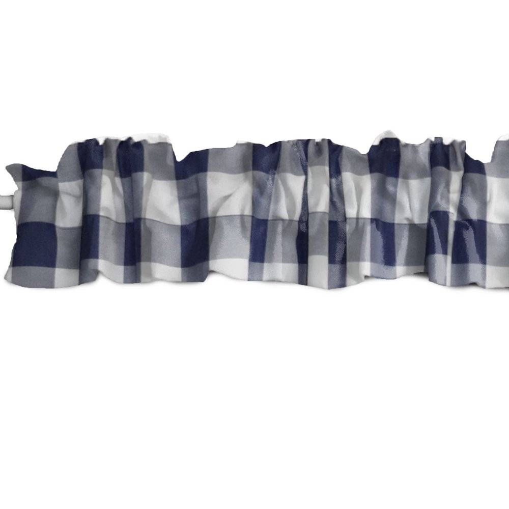 Zen Creative Designs Poplin Buffalo Gingham Checkered Sleeve Topper Window Valance Top Bottom Ruffle Country Farmhouse Home Dcor Bedroom Nursery Kitchen Window (144" Wide x 9" Tall, Navy White)
