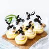 24 PCS Motorcycle Cupcake Toppers Black Glitter Motocross Dirt Bike Party Cupcake Picks for Sports Motocross Theme Man Boy Birthday Party Cake Decorations Supplies view 3