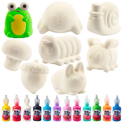 Jumbo Squishy Toys Craft Kit- 8 Garden Critters Shapes (46") w 12 Fabric Paints- Slow Rising, Soft & Scented-Decorate Kawaii Squishies for Valentine's Day Gifts, Stress Relief, Kids Classroom Party