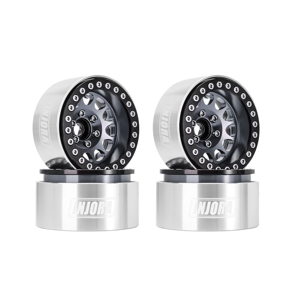 INJORA 1.9 Beadlock Wheel Deep Dish Negative Offset 10.4mm Wheel Rim for 1/10 RC Crawler Auto Axial SCX10 90046 AXI03007 TRX4 VS4-10 Gen8 MST CFX(BlackGrey)